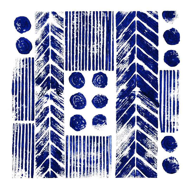 Motif à encre bleu marine 3, H 12 po x l 12 po