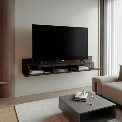Floating TV Stand With Open Shelves, Modern Media Console For Living Room Or Entertainment Area