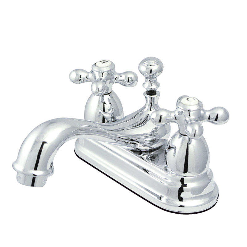 Kingston Brass Restoration Two-Handle 3-Hole Deck Mount 4" Centerset Bathroom Faucet with Brass Pop-Up, Polished Chrome
