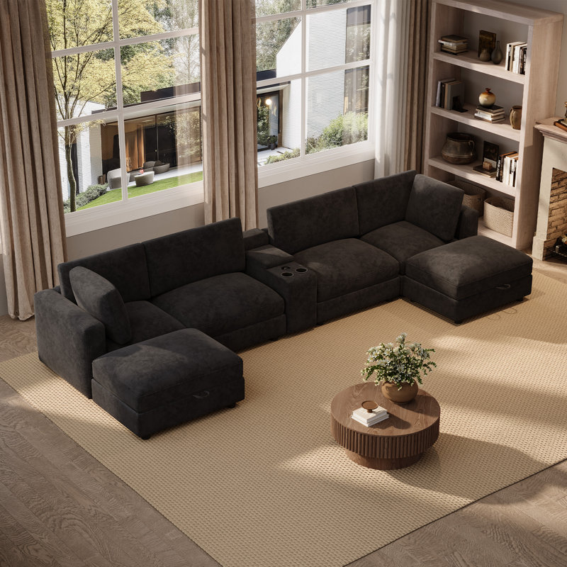 6 Piece Modular U - Shaped Sectional Sofa 163'' Oversized Couch With Storage Ottoman And Console