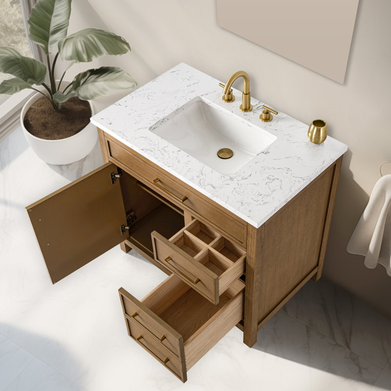 Meuble-lavabo simple 36 po Reajean, Caramel / bronze brossé