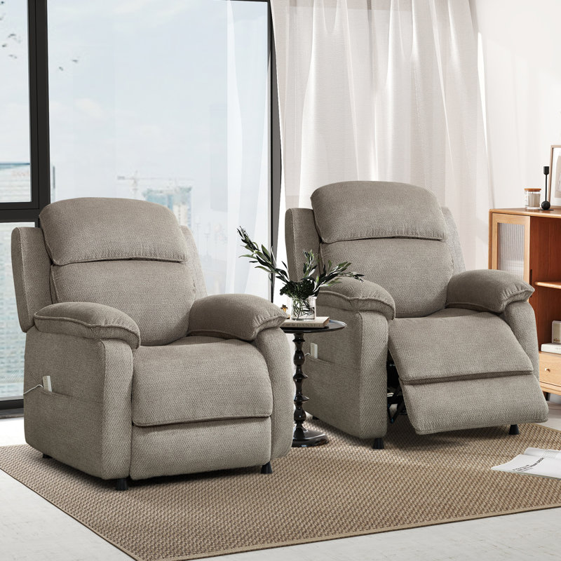 36.61'' Wide Modern Ergonomic Electric Power Recliner Chair With Remote Control, Easy-To-Clean Legs For Living Room (Set Of 2)