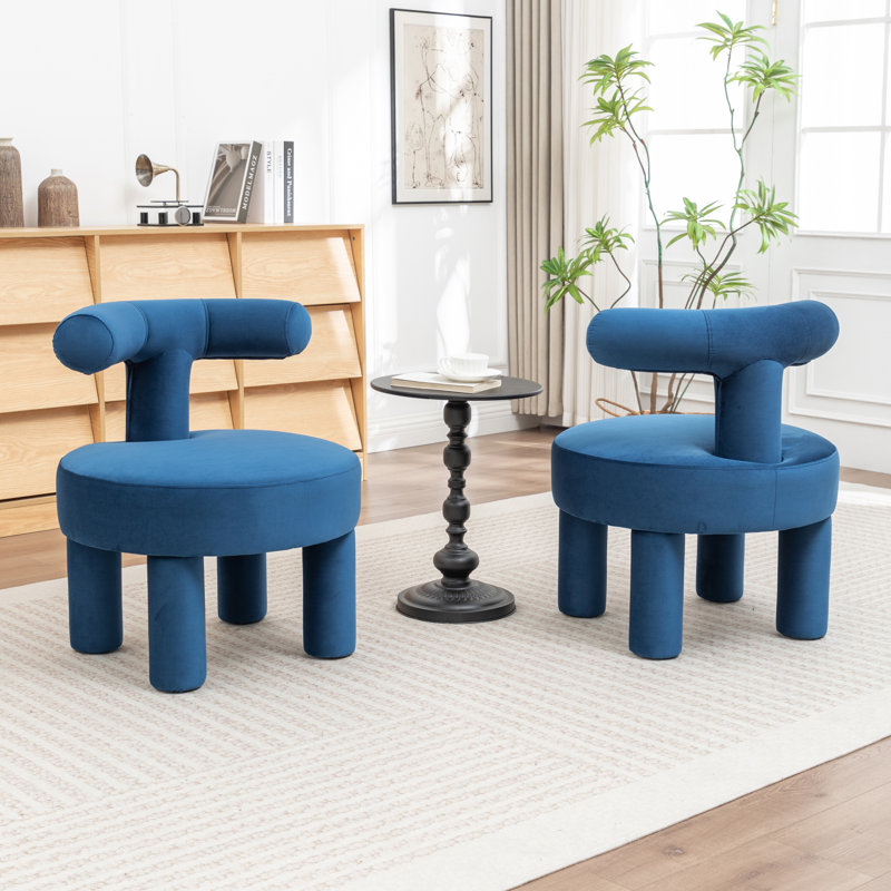 Fauteuil demi-tonneau en velours Bula, Marine, Velours velours