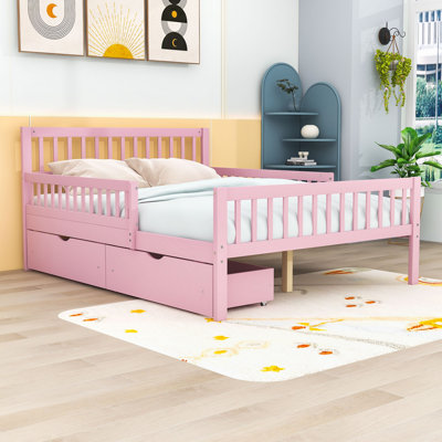 Idahlia Wooden Platform Bed with Headboard, Guardrails and Underbed Storage Drawers