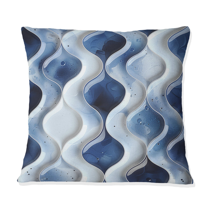 Blue Ogee Patterns III - Midcentury Throw Pillow, 16"H x 16"W