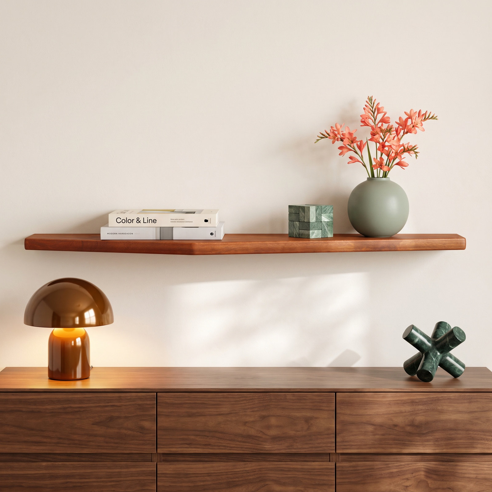 Marthe 36" Mango Wood Floating Shelf, Walnut