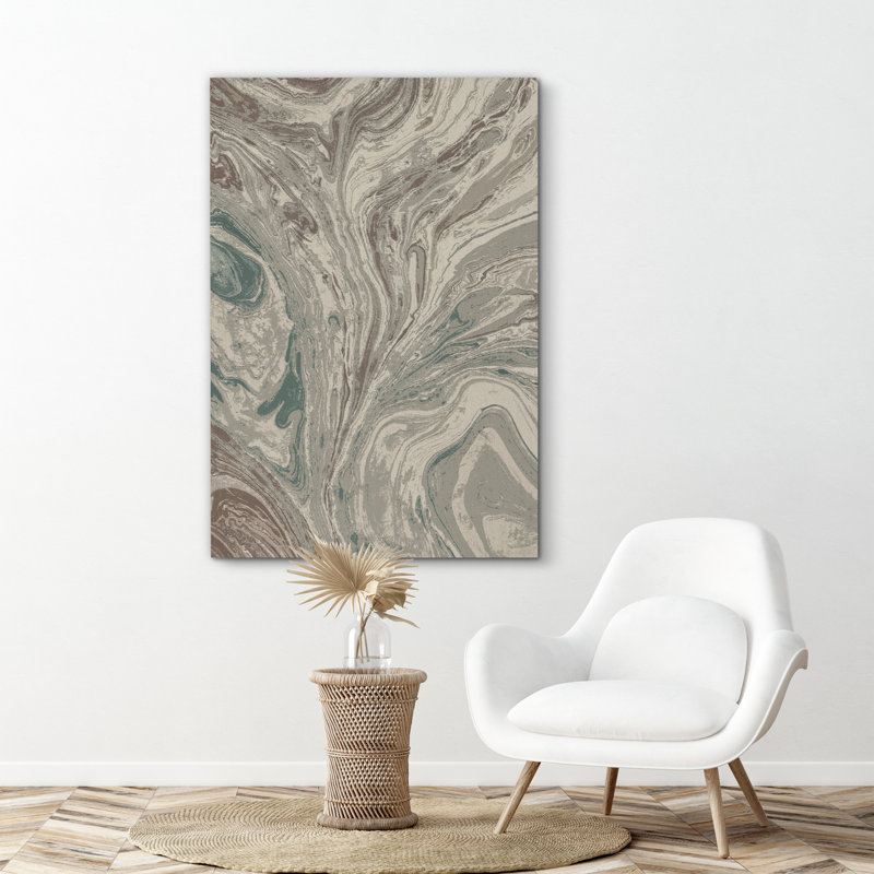 Vert et brun, images fluides abstraites, œuvre d'art unique pour le salon, Toile tendue, H 48 po x l 32 po