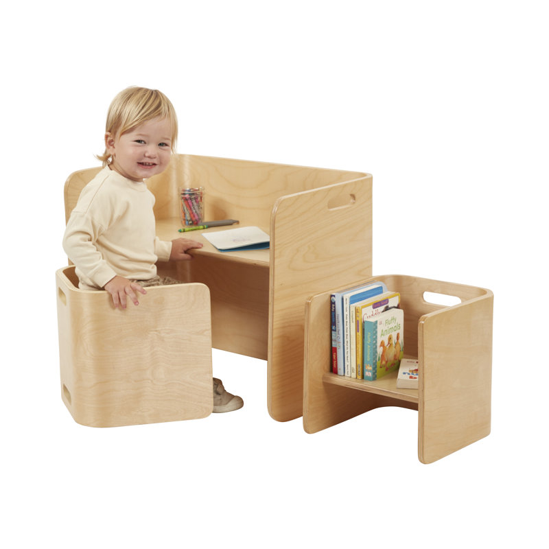Natural Birch Multipurpose Kids Table and Chair Set, 3-Piece