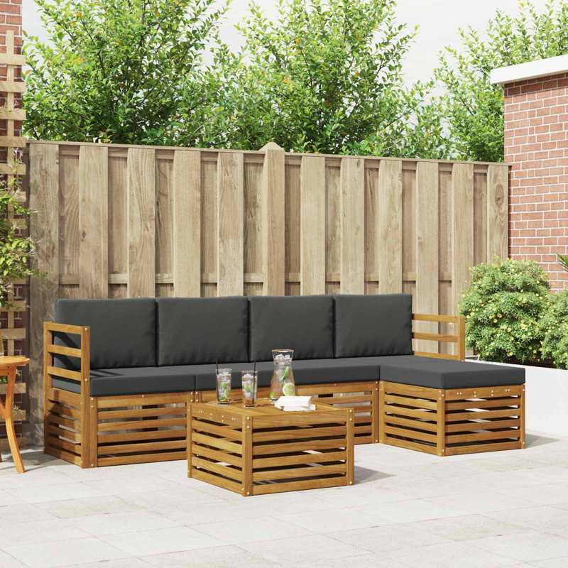  Ensemble de canapé 6 pièces en bois d'acacia naturel et anthracite massif