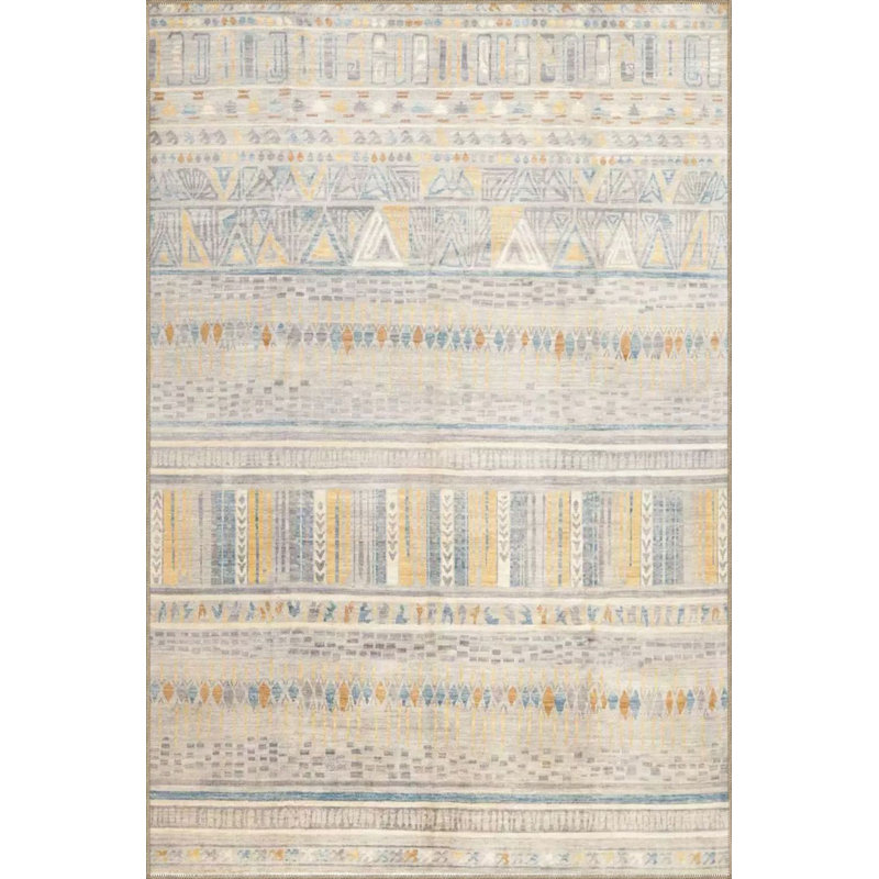 Tapis crème lavable à la machine à motifs géométriques crème, Tapis de couloir 3 pi 3 po x 6 pi 7 po inclus
