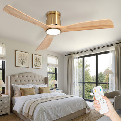 52 in. Dimmable LED Indoor Gold Top and Wood Blade Smart Ceiling Fan with Light and Remote