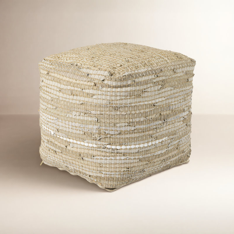 Pouf 0H en cuir et jute, Beige