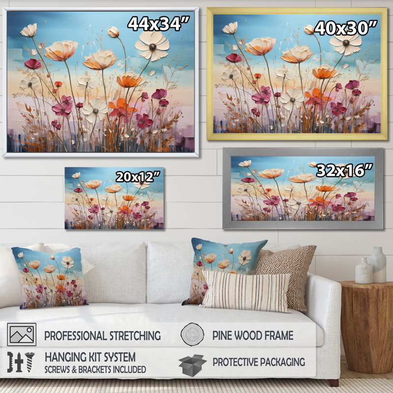 " Meadow Bliss Collage IV ", 16" H x 32" W, Gold Floater Framed