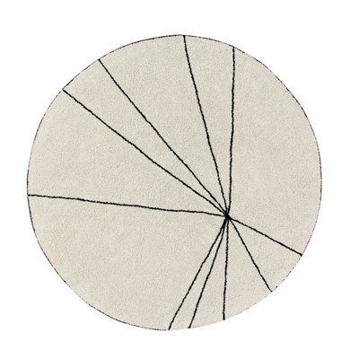 Handmade Tufted Round 5'3" Cotton Area Rug in Beige/Black