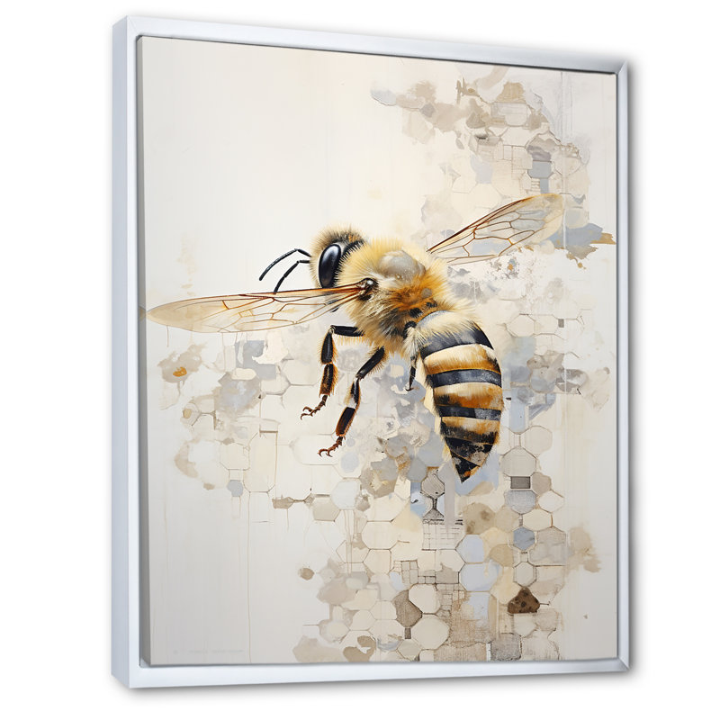 Minimalisme «Buzzing Bee II» sur toile, 32" H x 24" W x 1" D, Cadre flottant blanc