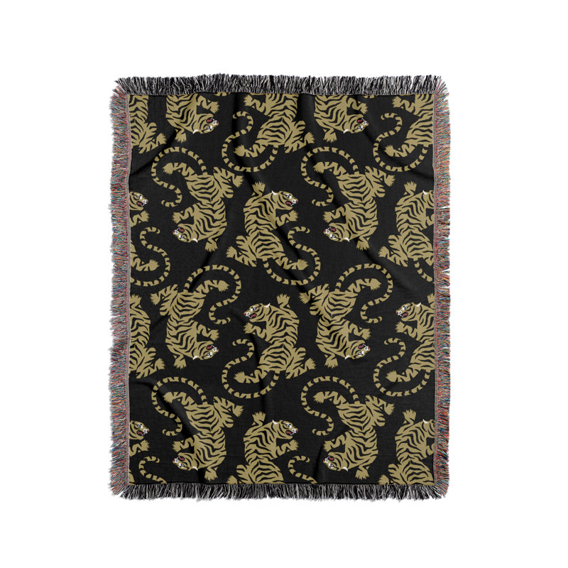 Jeté en mélange de coton Leonard Tiger, L 80 po x l 60 po, Noir / blanc cassé