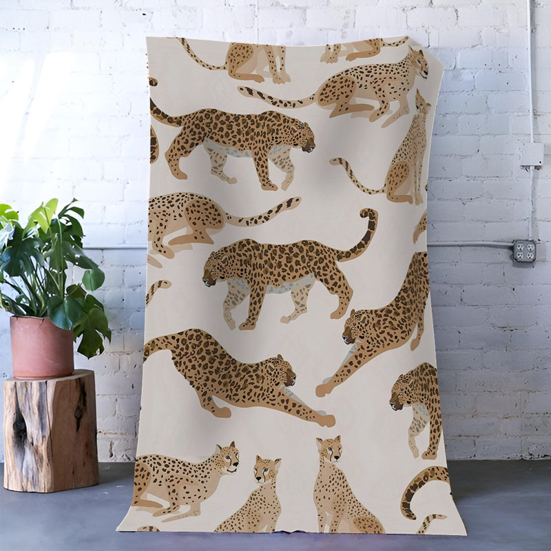 Tapis décoratif moderne à motif léopard beige, Rectangle 3 pi 9,81 po x 4 pi 11,06 po