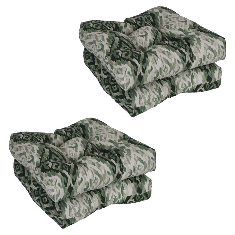 19-Inch Square Outdoor Tufted Dining Chair Cushions (Set Of 4), Green/Lakat Mineral Abstract