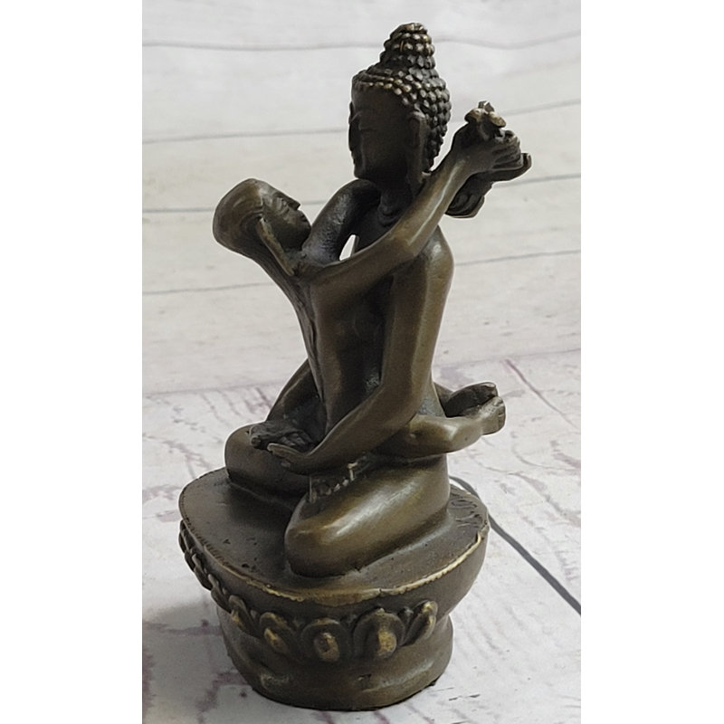 Statue de Bouddha du Tibet, art du Tibet, bouddhisme en bronze doré Mandkesvara Yab-Yum sur lotus