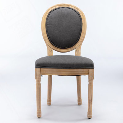 Solid Wood Frame Antique Painting Linen Fabric Rattan Back Dining Chair