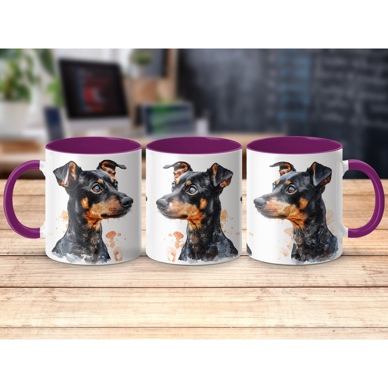 Manchester Terrier Puppy Art Three Views 11oz Coffee Mug, Purple, 4