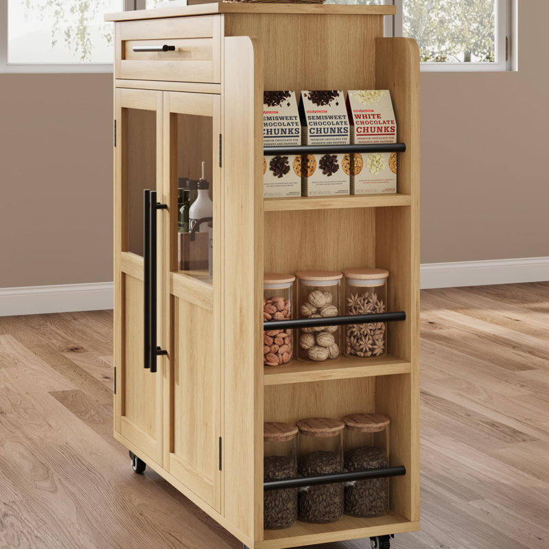 24 in Kitchen Island Cart - Sturdy Wood Top with Drawer, 3-Tier Shelves & Locking Wheels, Farmhouse Mobile Storage for Kitchen