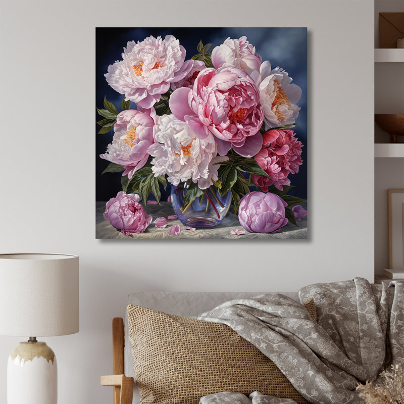 Reproduction d'art sur toile, "pivoines roses", Toile tendue, H 30 po x l 30 po x P 1 po