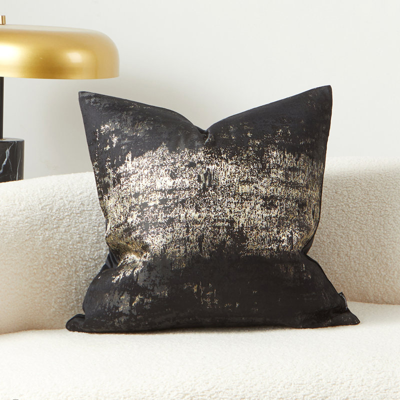 Luxurious Black and Gold Velvet Jacquard Throw Pillow Cover 20" x 20"