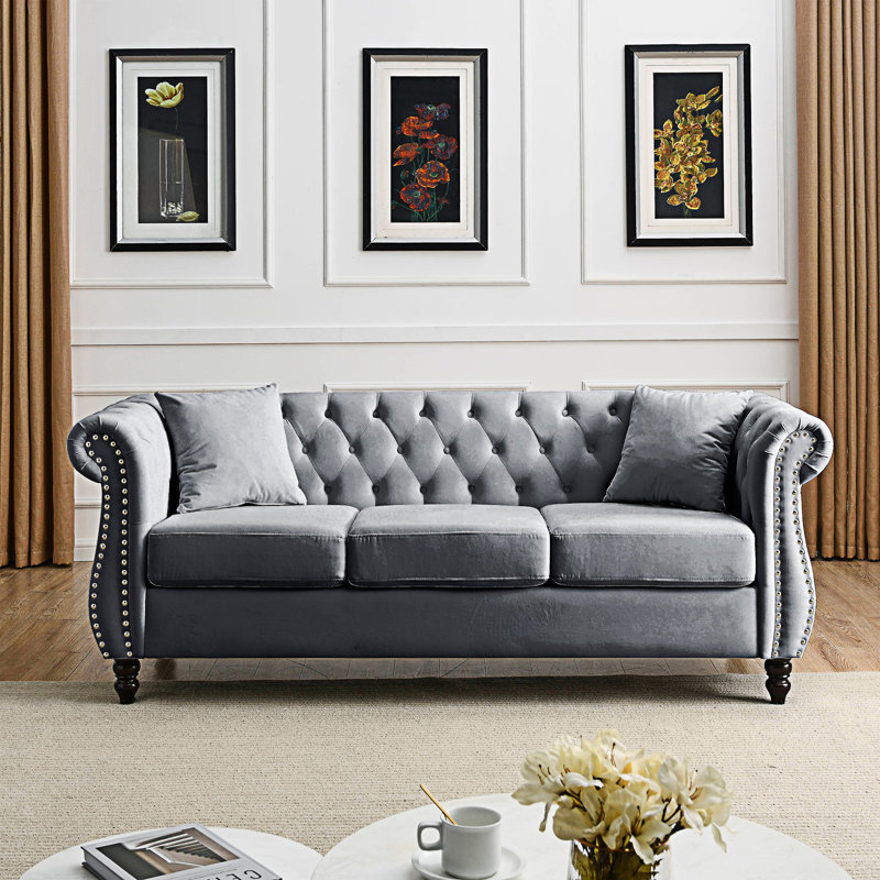 Canapé Chesterfield 3 places + canapé 3 places, Gris