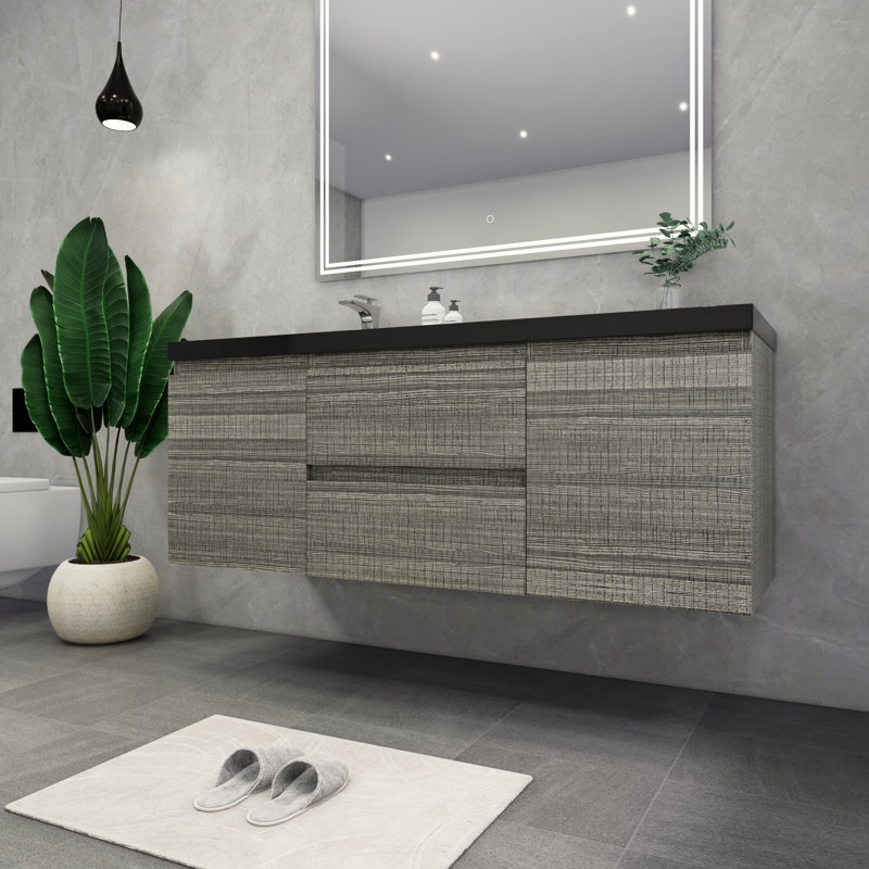 Ensemble de meuble-lavabo mural simple 60 po Castin, Gris cendre lustré