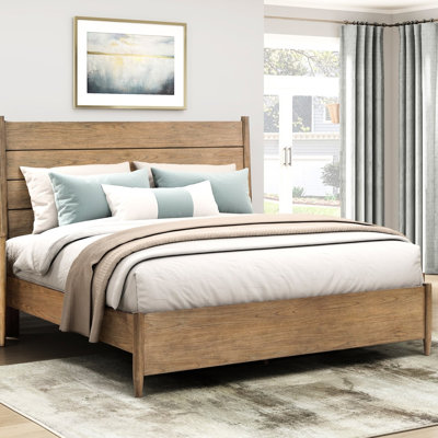 Grand lit plateforme contemporain avec finition brune, revêtement amovible et système de lattes intégré pour le cadre de la chambre à coucher