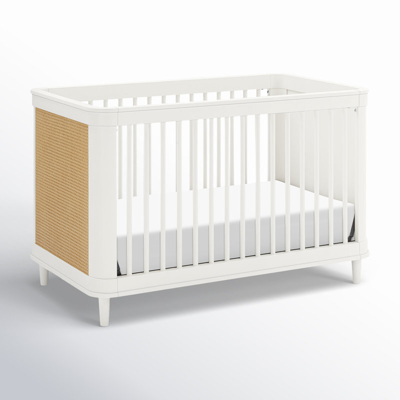 Marin with Cane 3-in-1 Convertible Crib, Warm White/Honey Cane