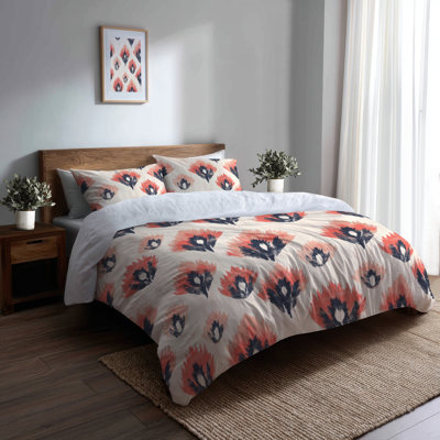 French Country Bedding Set 3 Pcs - Red Garden Ikat Duvet Cover Set