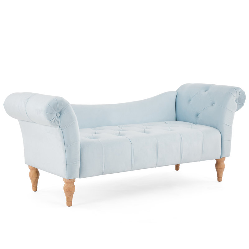 Everleigh 60.75'' Wide Vintage-Inspired Upholstered Bench With Rolled Arms And Tufting, Antique Blue Green