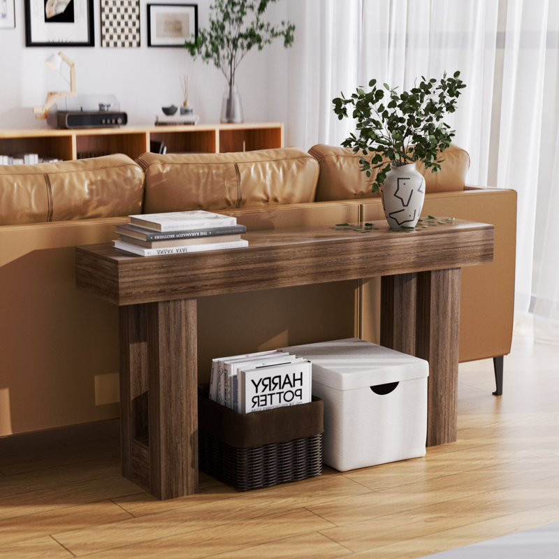 63-Inch Console Table With Charging Station, Walnut