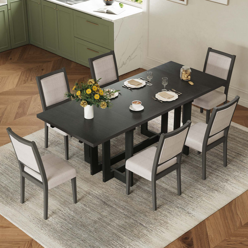 Ensemble de table de salle à manger extensible de 82 pouces avec table à tréteaux Rustic, Gray