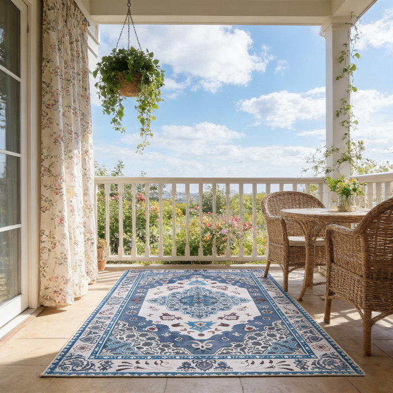 Living Room Rug 6x9 ft Blue and Grey Area Rug Machine Washable Rug, Non Slip Vintage Rug Stain Resistant Indoor Large Carpet for Bedroom, Boho Rug, Distressed Retro Floor Rug for Classroom, Dorm, Dining Room