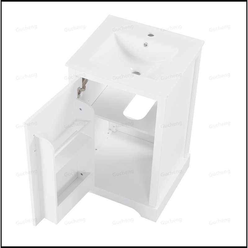 Meuble-lavabo à fermeture en douceur avec lavabo et tablette réglable, Blanc