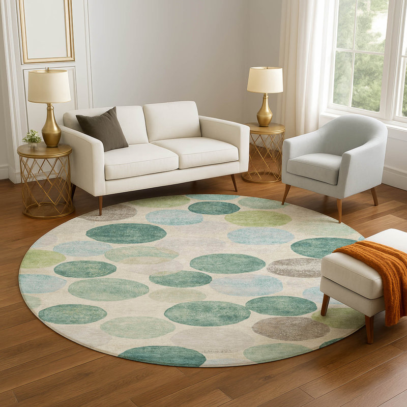Tapis géométrique de qualité supérieure lavable à la machine Tiana, Rond 8 pi