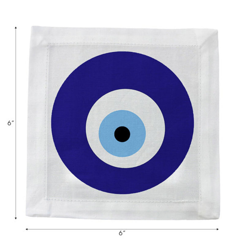 Evil Eye Hemstitch Cocktail 6" Linen/Cotton Napkin