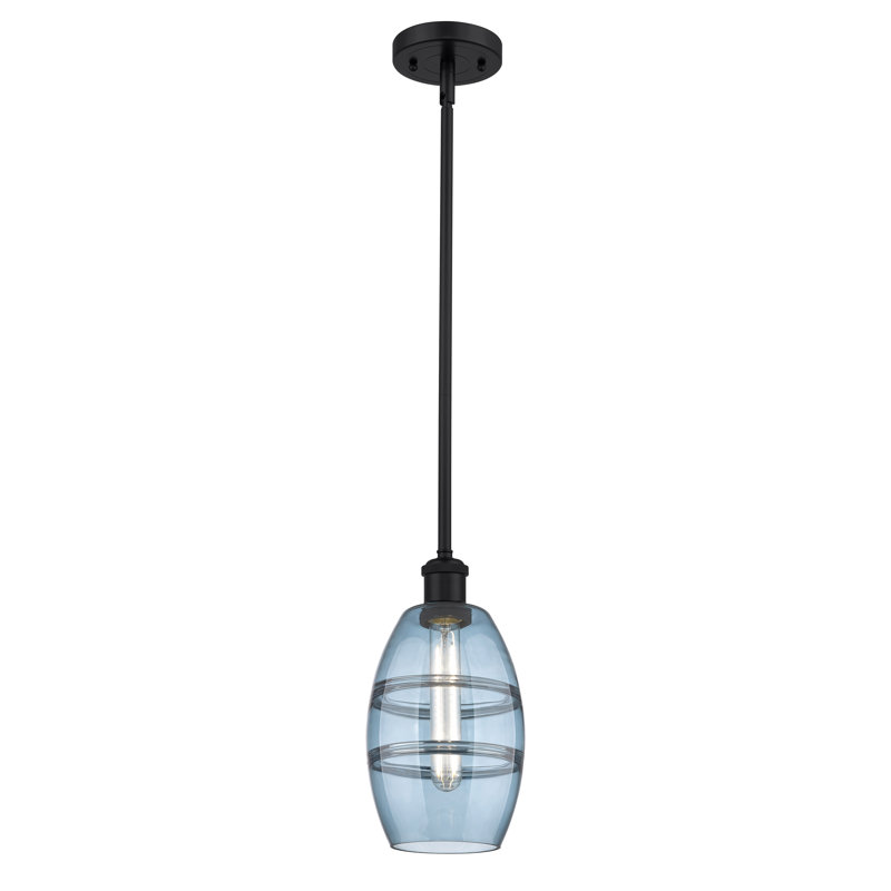 Luminaire suspendu à 1 tige Ballston Bettylou-516-G557, H 8,13 po x l 5,88 po x P 5,88 po, Bleu princesse, Noir mat
