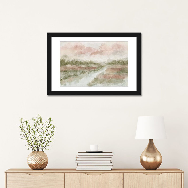 Peaceful Waters, White, 16" H x 24" W x 1" D, Black Open Corner Framed Paper