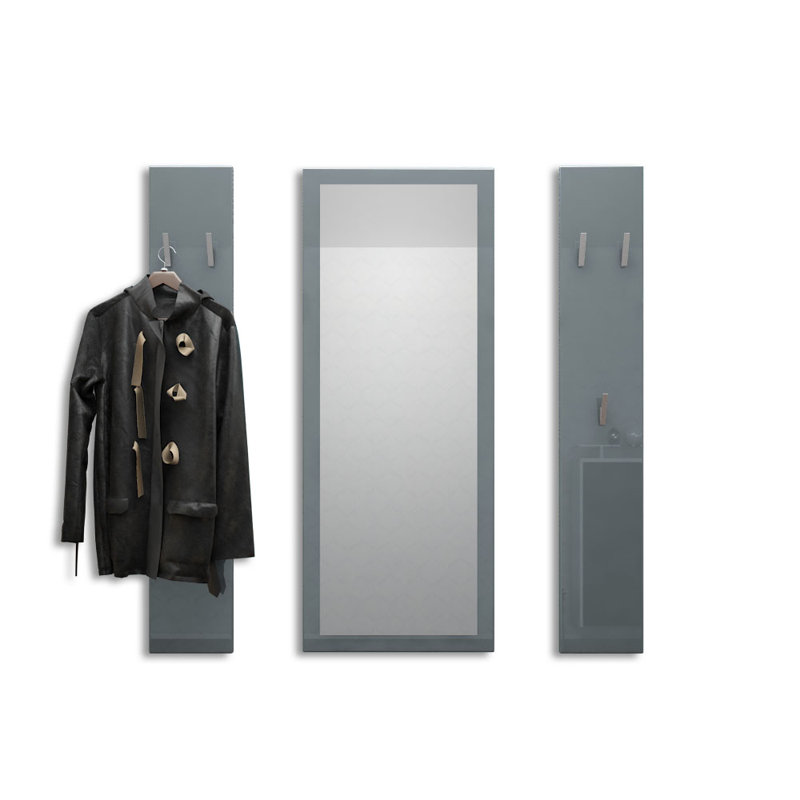 McCowan 3 pcs. Wardrobe set with mirror, Grey (Glossy)