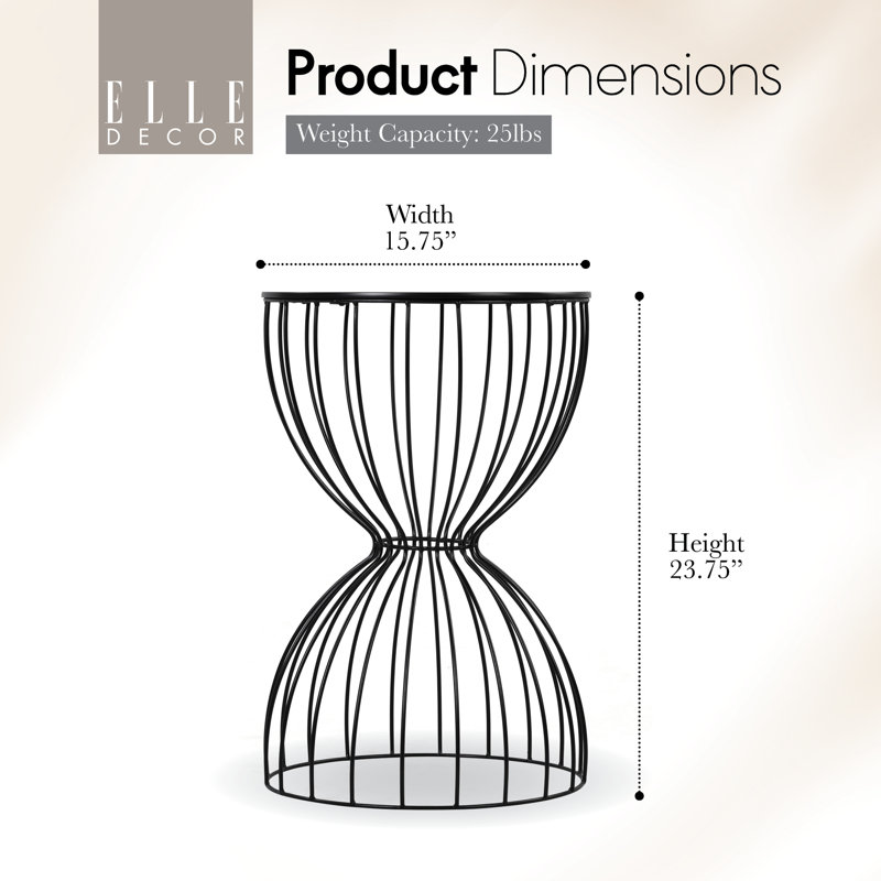 Elle Decor Cami Modern Hourglass Metal End Table, Decorative Round Accent Coffee Table or Nightstand, Black