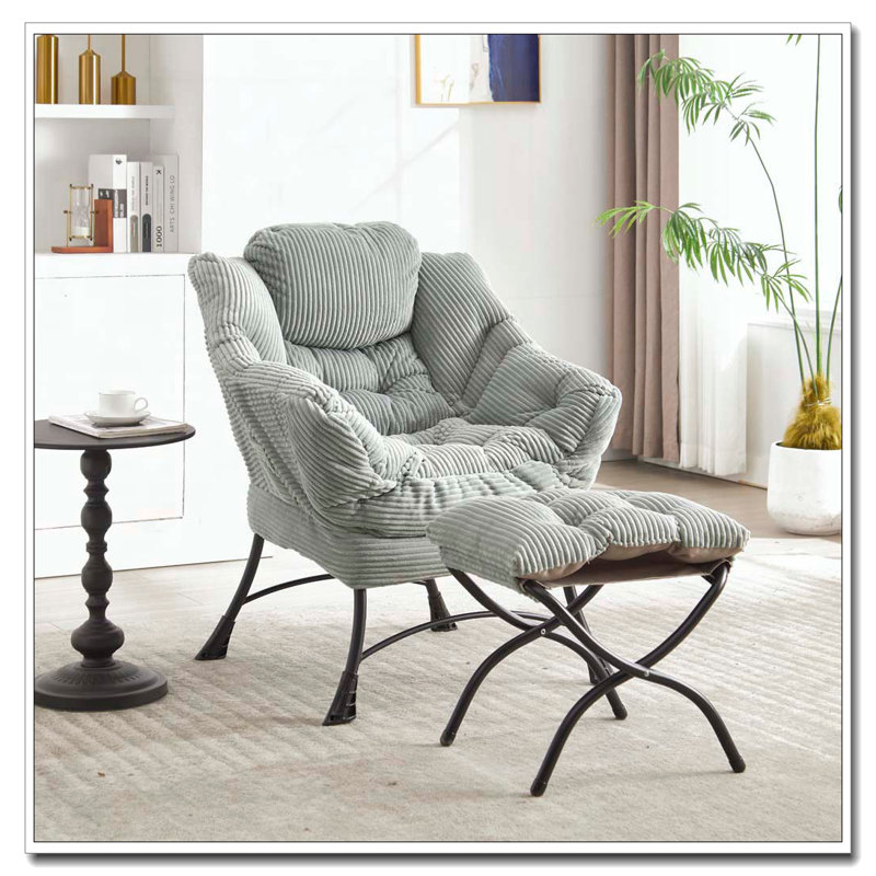 Chaise paresseuse en tissu avec repose-pieds Flannelette, Gris clair