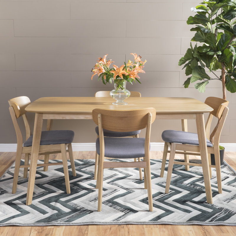 Machuca 4 - Person Four Leg Dining Set, Natural Oak, Dark Gray
