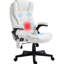 Fauteuil de bureau à 6 points de massage vibrant avec chaleur, fauteuil de bureau en lin à dossier haut avec dossier inclinable, accoudoirs rembourrés et télécommande-356827117