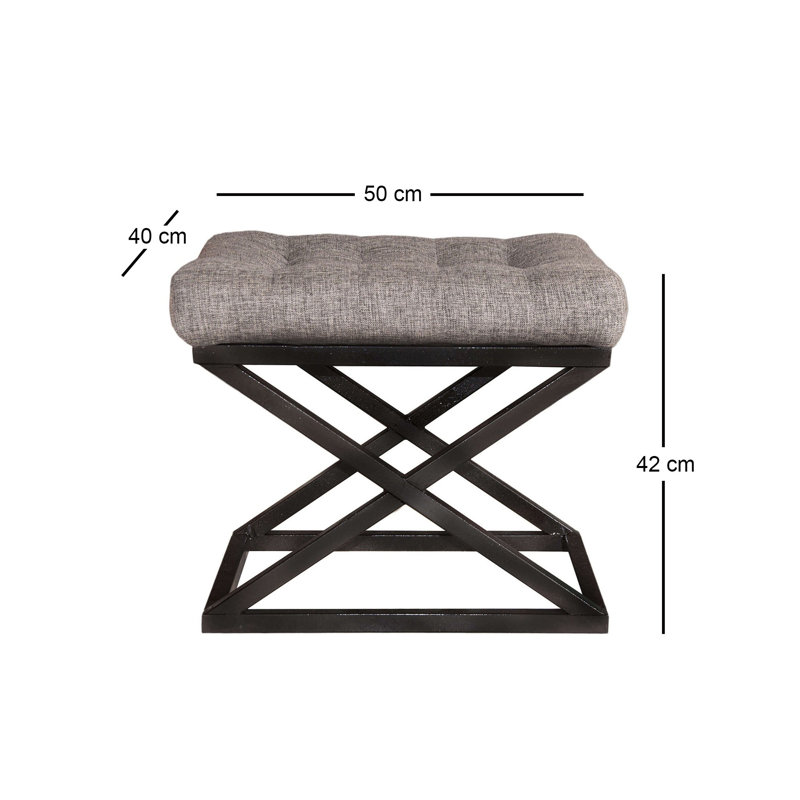 Stylish Pouffe with Metal Frame, Black & Grey, 19.7 x 16.5 x 15.7 inches | 100% Polyester Babyface Fabric, Durable & Comfortable | Perfect for Living Room, Bedroom, or Lounge Area, Modern Design