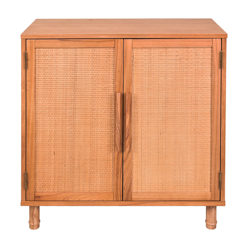Delancey Boho-Modern Light Brown Rattan 2-Door Storage Cabinet