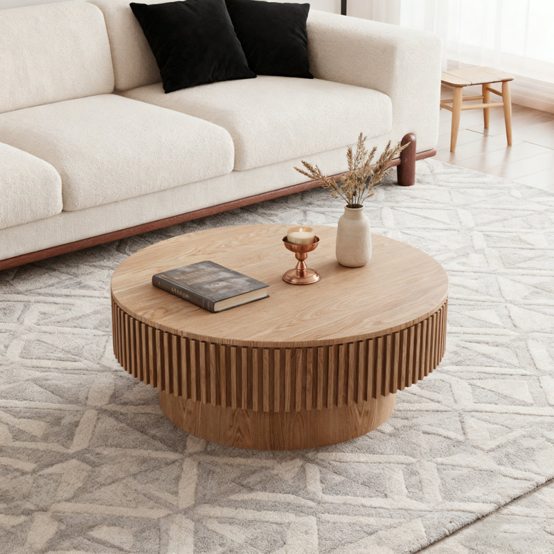 Table basse avec rangement Timeshia, Bois naturel, H 14 po x l 31,5 po x P 31,5 po